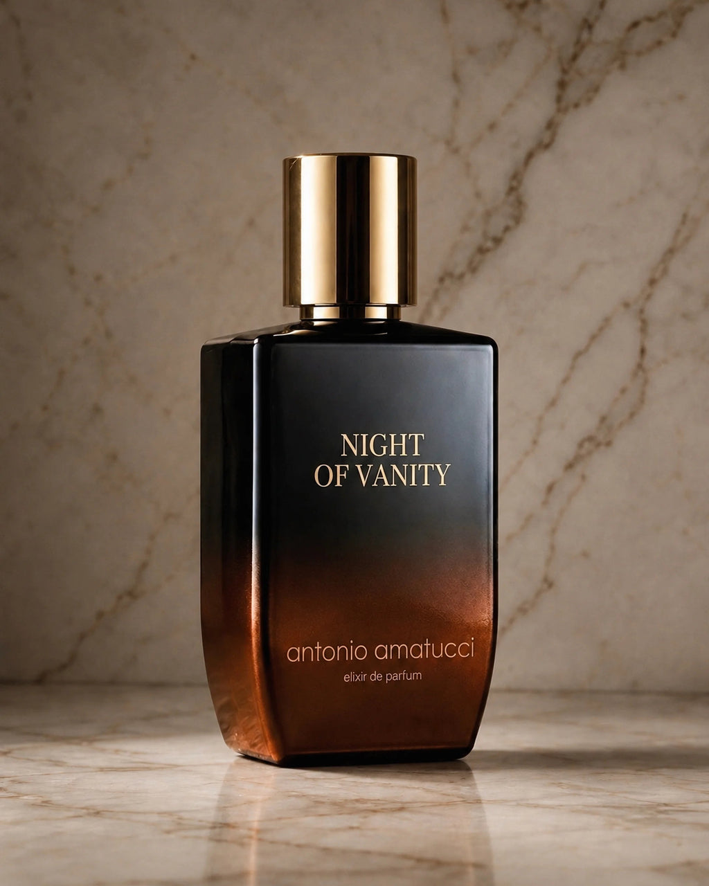 Flacone Night of Vanity Elixir de Parfum Antonio Amatucci, profumo legnoso-orientale con dattero e rosa